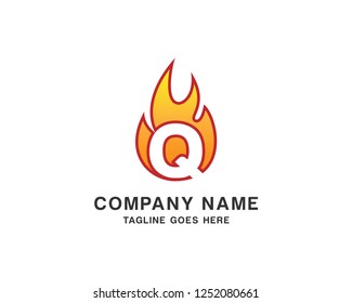 Letter Q with Flame Fire Vector Logo Design