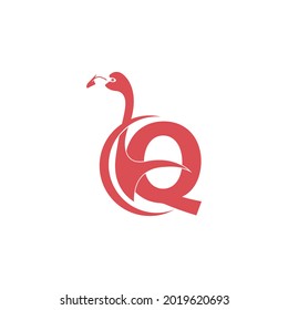 Letter Q with flamingo bird icon logo vector template