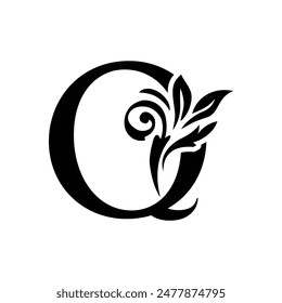 letter Q flower alphabet. Beautiful capital letters 