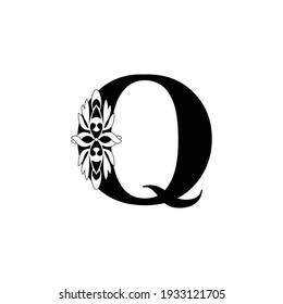 letter Q. flower  letters. Vintage ornament initial Alphabet. Logo vector 
