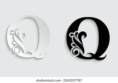 letter Q. flower  letters. Vintage ornament initial Alphabet. Logo vector 
