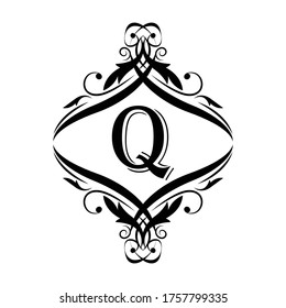 letter Q flower  ornament. Vector logo. Monogram alphabet. Beautiful floral capital letters
