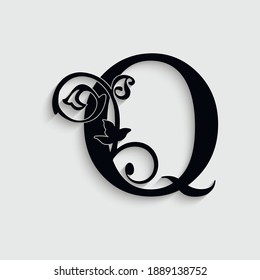 letter Q flower  ornament. Vector logo. Monogram alphabet. Beautiful floral capital letters

