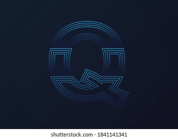 Letra Q font, diseño de tecnología digital, concepto de red.  Ilustración del vector

