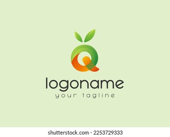 Letter Q with fresh leaf gradient logo design vector