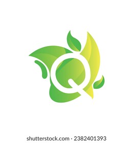 Letter Q with fresh leaf gradient logo design vector