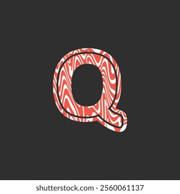 Letter Q from fresh raw meat fish. Vector latin meat alphabet. Red meat salmon font for restaurants, butcher shop, farmers market, Salmon fillet marble texture, fish pattern. 