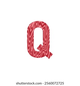 Letter Q from fresh raw meat with marble. Vector latin meat alphabet.  Red tenderloin beef meat font for restaurants, butcher shop, farmers market.