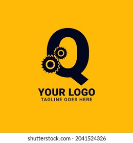 letter Q with gear for technology and mechanical vector logo design