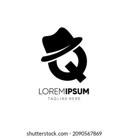 Letter Q Gentlemen Hat Logo Design Vector Icon Graphic Emblem Illustration