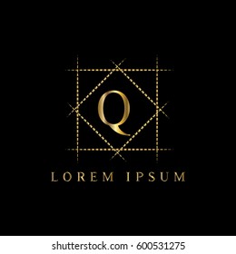 Letter Q geometric  golden vector logo frame