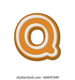Letter Q Gingerbread. Peppermint honey-cake font. Cookies alphabet. Lettering biscuit