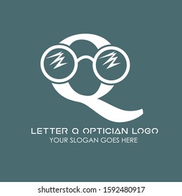 Letter Q Glasses Equipment Simple and Minimalist Logo Template on Green Background for Optician and Ophthalmologists Clinic - Flat Modern Isolated Symbol