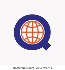 Letter Q Global Logo Design. Global Logotype Symbol Vector Template
