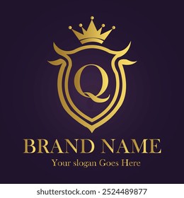 Letter Q golden crown logo vector illustration.