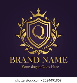 Letter Q golden crown logo vector illustration.