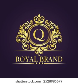 Letter Q golden crown logo vector illustration.