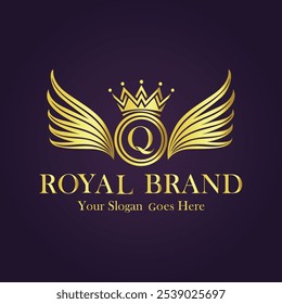 Letter Q golden crown logo vector design illustration.