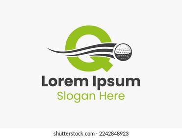 Letter Q Golf Logo Concept With Moving Golf Ball Icon. Hockey Sports Logotype Template
