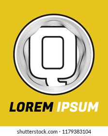 Letter Q graphic creative line alphabet symbol outline in mesh hole. Vector elements for posters, t-shirts and cards.