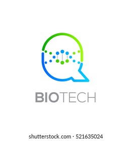 Letter Q Green and Blue with abstract biotechnology logotype,Technology DNA vector concept