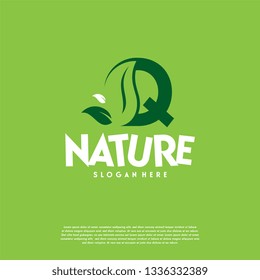 Letter Q Green Leaf Logo Design Element, Letter Q leaf initial logo template