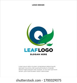 Letter Q Green Leaf Logo Design Element, Letter Q leaf initial logo template