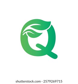 Letter Q green leaf organic logo