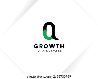 Letter Q growth logo design with arrow up symbol and icon. Invest and financial logo