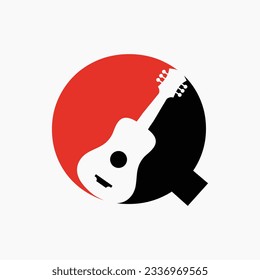 Letter Q Guitar Logo. Guitarist Logo Concept With Guitar Icon. Festival and Music Symbol