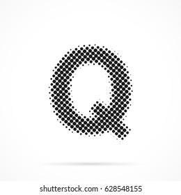 Letter Q in halftone. Dotted illustration isolated on a white background.
Vector illustration.
