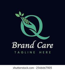 Letter Q Hand Care Nature Leaf Logo Design