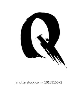 Letter Q. Handwritten by dry brush. Rough strokes font. Vector illustration. Grunge style elegant alphabet.