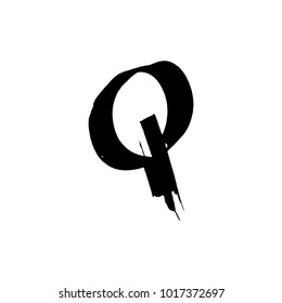 Letter Q. Handwritten by dry brush. Rough strokes font. Vector illustration. Grunge style elegant alphabet.