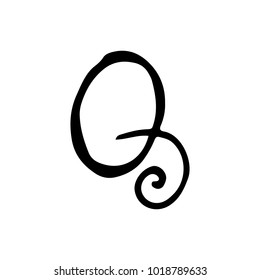 Letter Q. Handwritten by dry brush. Rough strokes font. Vector illustration. Grunge style elegant alphabet.