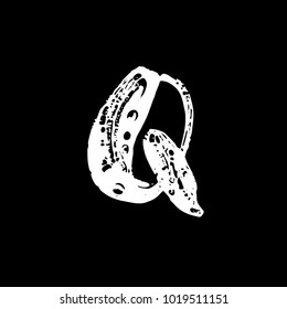 Letter Q. Handwritten by dry brush. Rough strokes textured font. Vector illustration. Grunge style elegant alphabet.