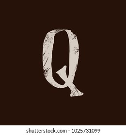 Letter Q. Handwritten by dry brush. Rough strokes textured font. Vector illustration. Grunge style elegant alphabet.
