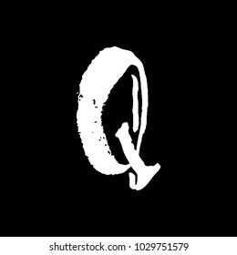 Letter Q. Handwritten by dry brush. Rough strokes textured font. Vector illustration. Grunge style vintage whiskey alphabet.