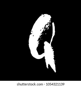 Letter Q. Handwritten by dry brush. Rough strokes textured font. Vector illustration. Grunge style elegant alphabet.