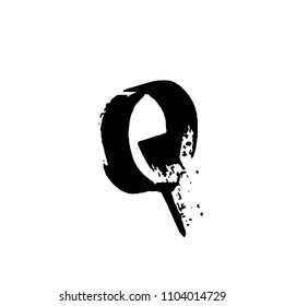 Letter Q. Handwritten by dry brush. Rough strokes textured font. Vector illustration. Grunge style alphabet.