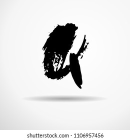 Letter Q. Handwritten by dry brush. Rough strokes textured font. Vector illustration. Grunge style alphabet.