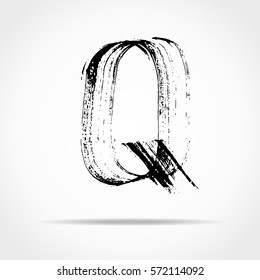 Letter Q. Handwritten by dry brush. Rough strokes font. Vector illustration. Grunge style alphabet