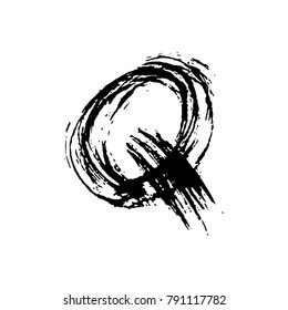 Letter Q. Handwritten by dry brush. Rough strokes font. Vector illustration. Grunge style elegant alphabet.