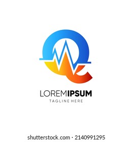 Letter Q Health Pulse Logo Design Vector Icon Graphic Emblem Illustration 
