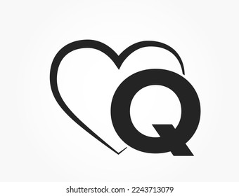 letter q and heart. creative element for valentine's day design. romantic and love symbol. isolated vector image in simple style