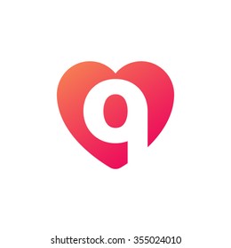 letter q heart shape icon logo orange red