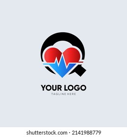 Letter Q Heartbeat Logo Design Icon Vector Graphic Illustration