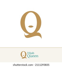 Letra Q hijab mujer silhouette identidad del logo. Logo de Q Hijab para la identidad del logo de la moda	