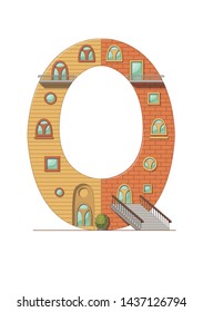 Letter Q house isolated on white background. Vertical portrait A4 page. Printable.