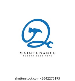 Carta Q Casa Logotipo de manutenção. Alfabeto Q Ícone de Construção Civil